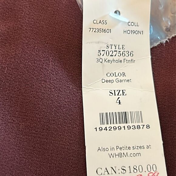 NWT White House Black Market Maroon Keyhole Fit and Flare Half Sleeve 4 - Picture 5 of 9